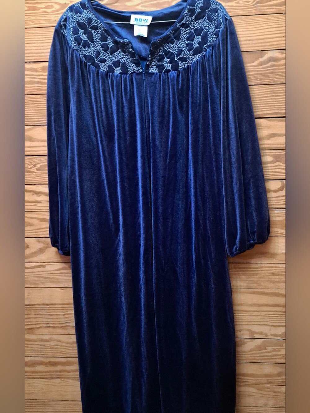 Ladies Vintage Blue Velour Zip Up Robe BBW From Sears Plus XXL Made In USA